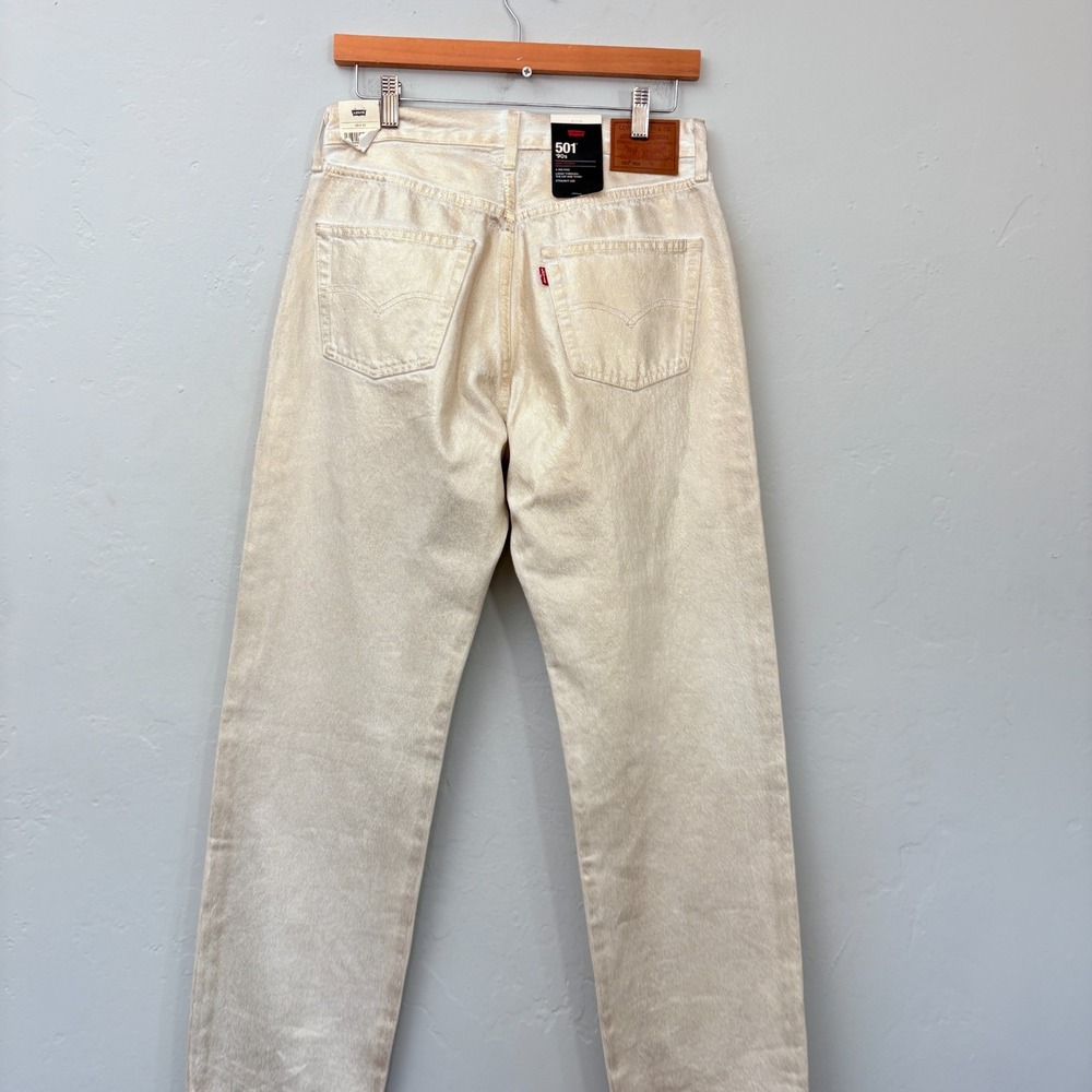 Levi's 501 90's Jeans Women Size 28 x 30 White Metallic Gold Straight Leg New - Picture 7 of 14